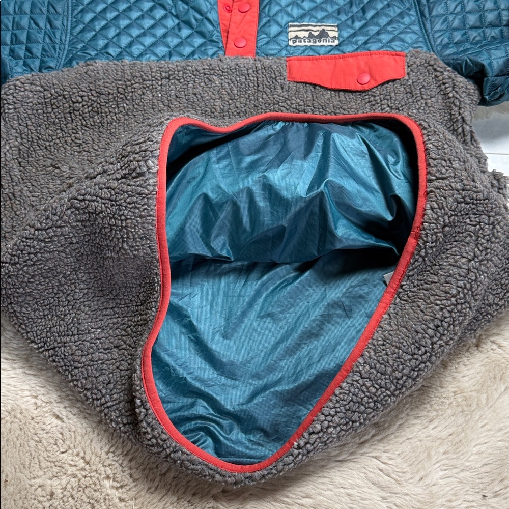 Patagonia Mixed Snap T Pullover Sweater Jacket Teal Grey Orange Quilted Small - Picture 7 of 12